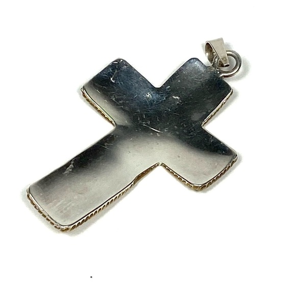 925 Cross Pendant Sterling Silver Gold Edge Ribbon Large Sterling Vintage 4.12g - Picture 4 of 7